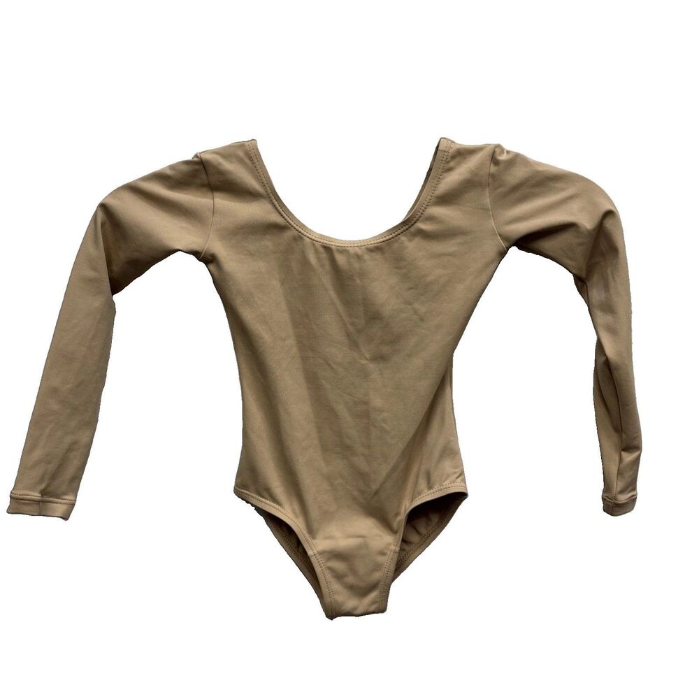 Boboking Gymnastics Leotard Girls Long Sleeve Scoop Neck Dance Beige 2 4 Stretch